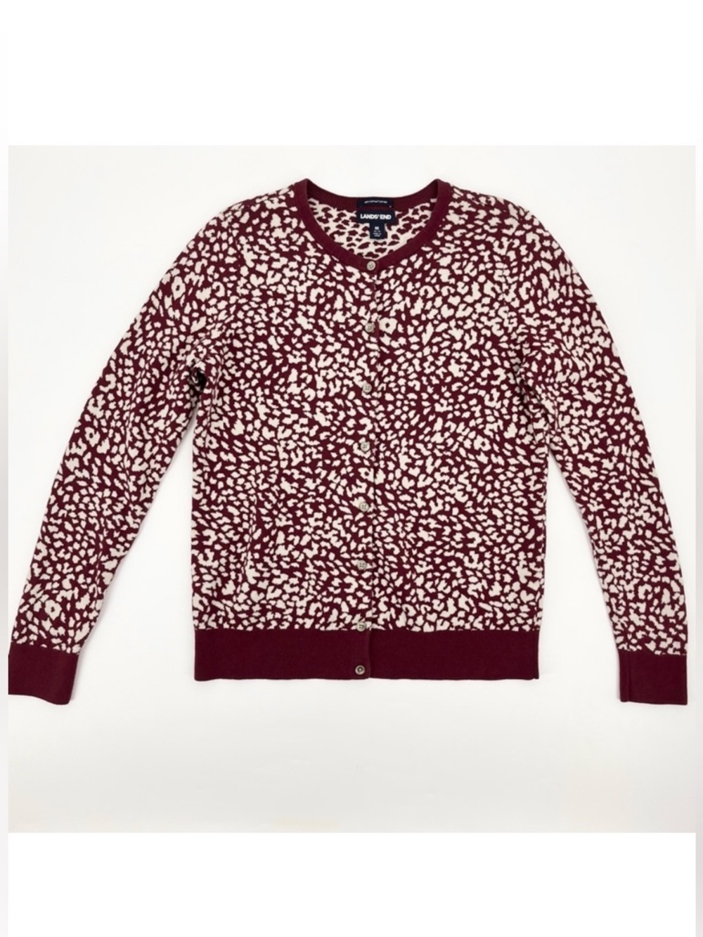 Lands’ End Supima Cotton Leopard Print Buttoned Cardigan Sweater Medium